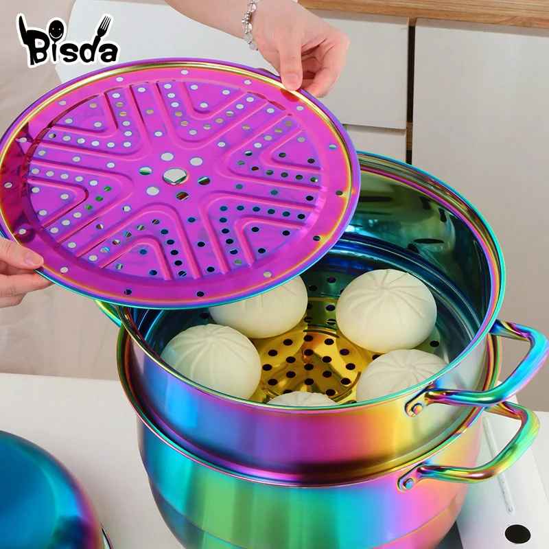 Stainless Steel Three Layer Thick Steamer Pot Soup Steam Pot Universal Cooking Pots for Induction Cooker Gas Stove Steam