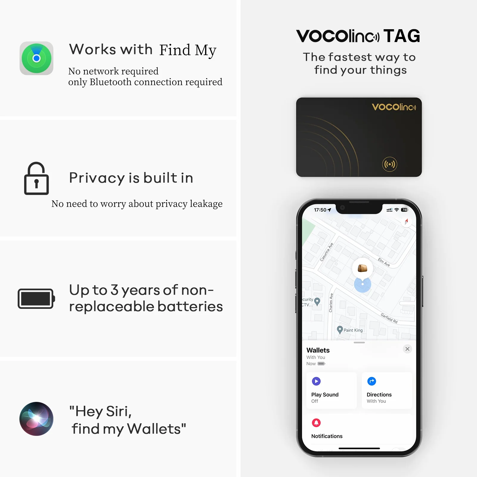 1/2Pcs VOCOlinc Smart Bluetooth Wallet Tracker Passport Tag, Use with Find My (iOS Only), Anti-lost Item Finder Keychain Locator 6