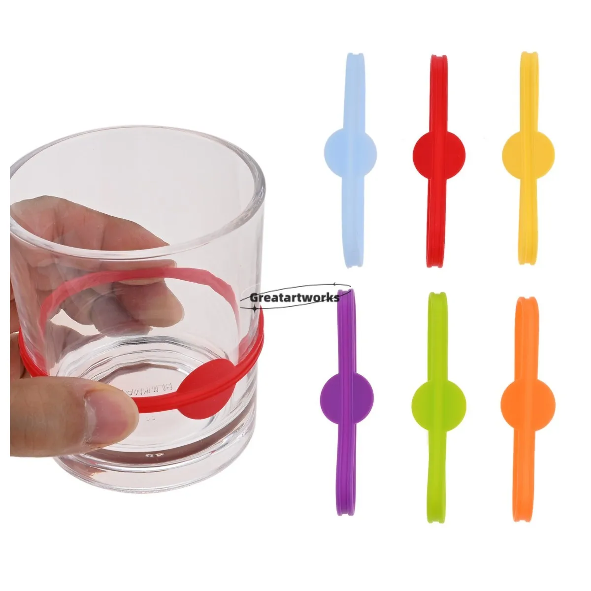 6pcs Colorful Silicone Wine Glass Markers Elastic Tag Ring 3.26" Drinking Cups Distinguishing Signs Wedding Party Home/Hotel/Bar