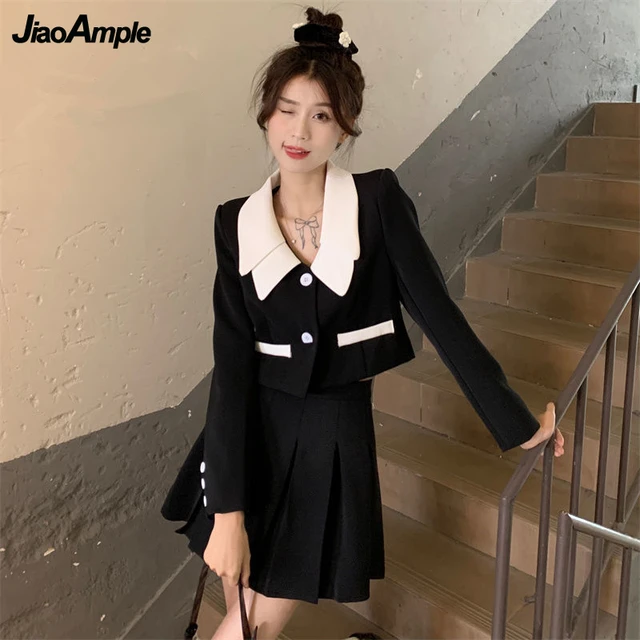 Elegant Temperament Tassel Woolen Two Piece Set For Women Blazer Coat  +Skirt Suits Autumn Korean Fashion OL 2 Piece Outfits