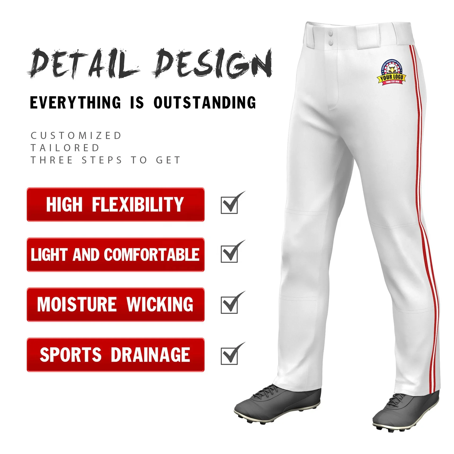 High Quality Personalized Baseball Pants with Team Emblem Large Size Softball Pants Polyester Fiber Sports Wear from China