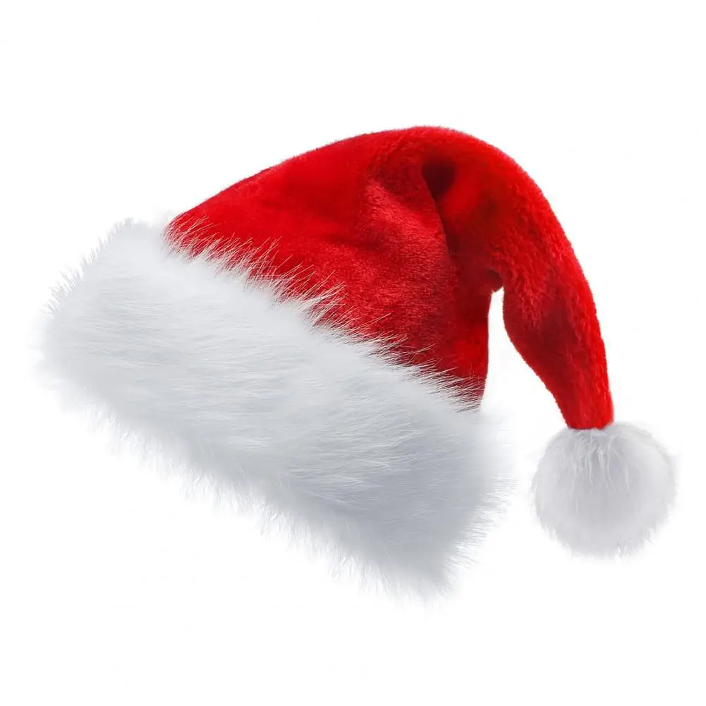 Plush Santa Hat Christmas Hat Festive Christmas Santa Claus for Adults Kids Soft Fuzzy Plush Pompom Reusable Xmas Party