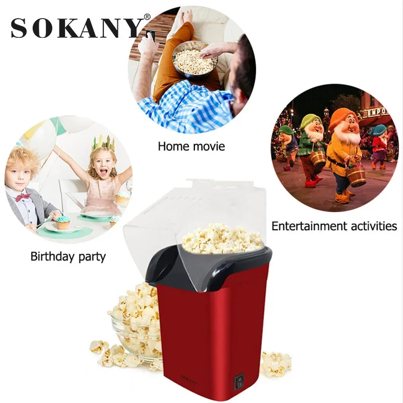 1200W Mini Hot Air Popcorn Maker Household Small Electric Popcorn Machine with Simple Operation, Transparent Cover