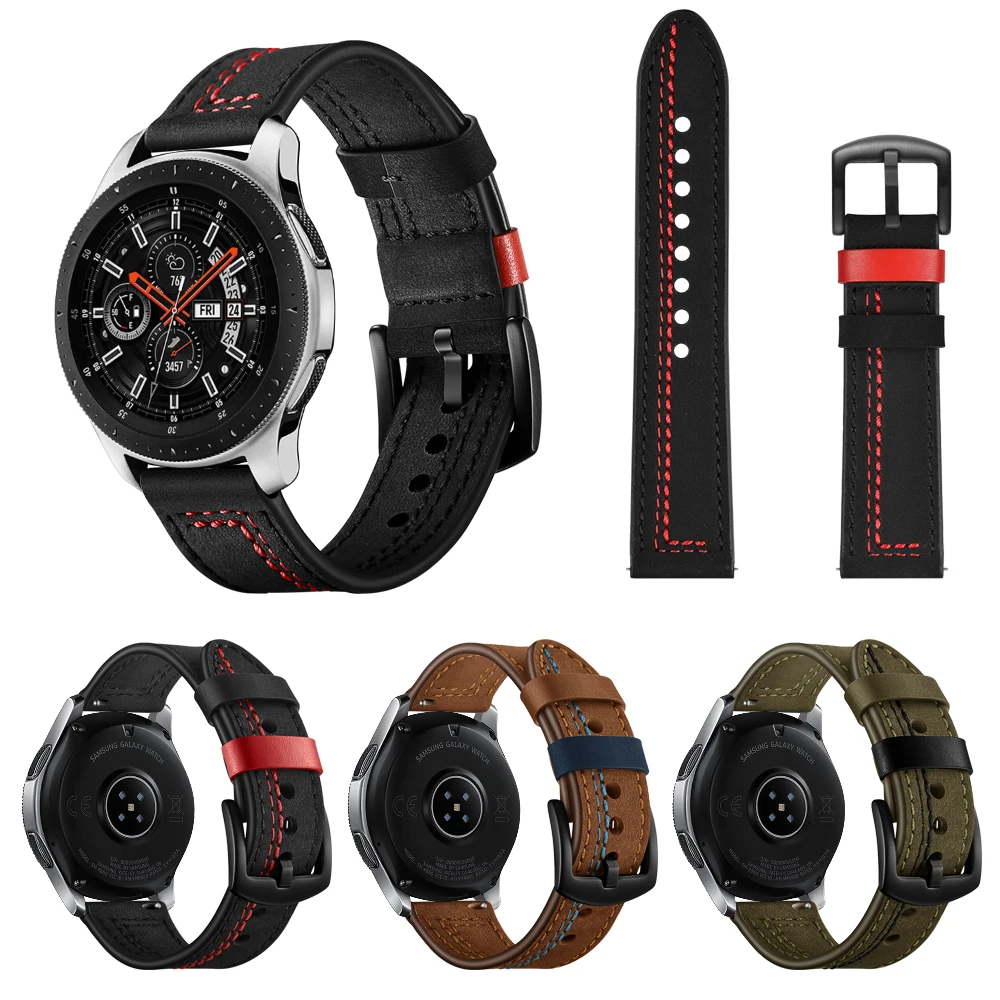 22mm 20mm Leather strap For Samsung Galaxy Watch 3/4 Gear S3/Active 2/Huawei Watch 3/GT2 Sports Bracelet Correa For Amazfit GTR