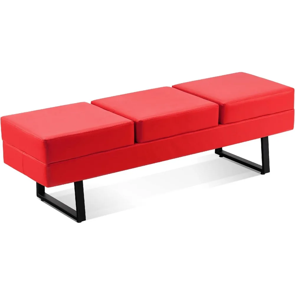 

BarberPub Waiting Room Chairs, Heavy Duty Office Guest Reception Bench, Faux Leather Upholstered Lobby Chairs for Salon