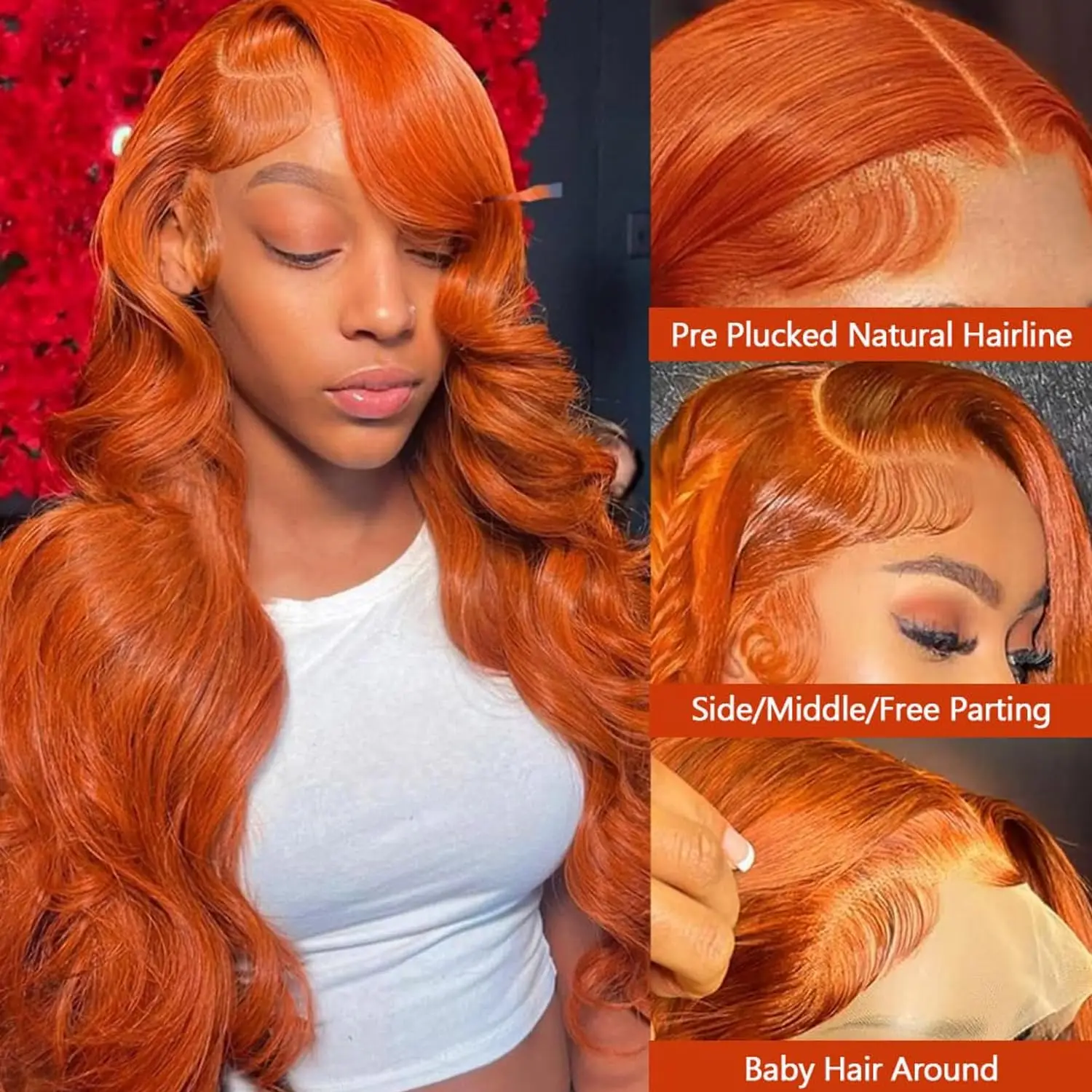 200% Density 350 Ginger Body Wave Lace Front Wigs Human Hair 13x4 Transparent Lace Front Wig Body Wave Brazilian Human Hair Wigs