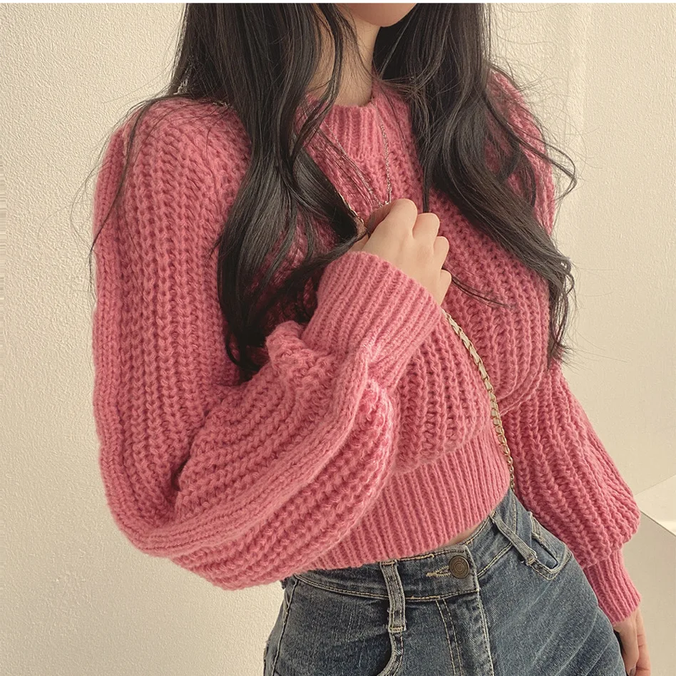 

Korean Fashion Style Versatile Loose and Simple Round Neck Knitted Sweater