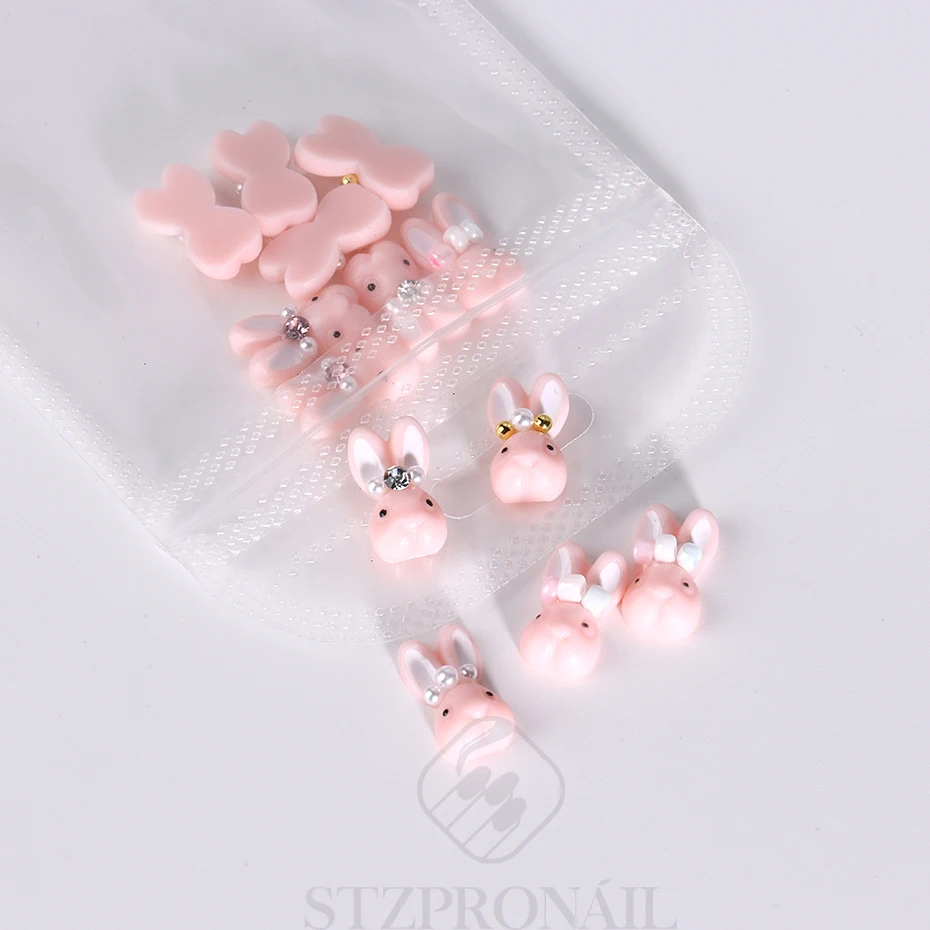Cute Bunny Nail Charms Kawaii Cartoon Rabbit Manicure Gems Acrylic Flat Back Jewelry DIY Decoration Nail Art Accessories