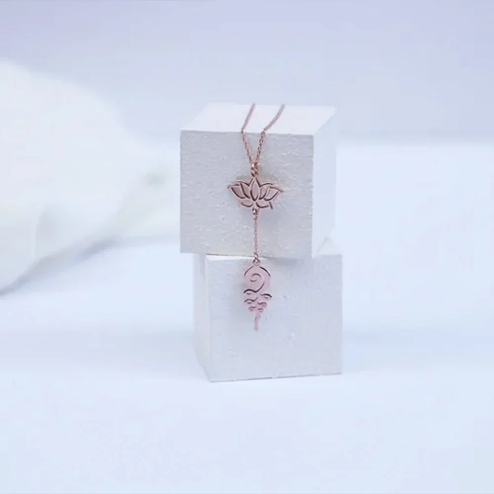 Collana In Acciaio Inossidabile Lotus Art Flower Pendant Unalome Hollow Gioielli Da Donna Fashion Exquisite Mother'S Day Gift