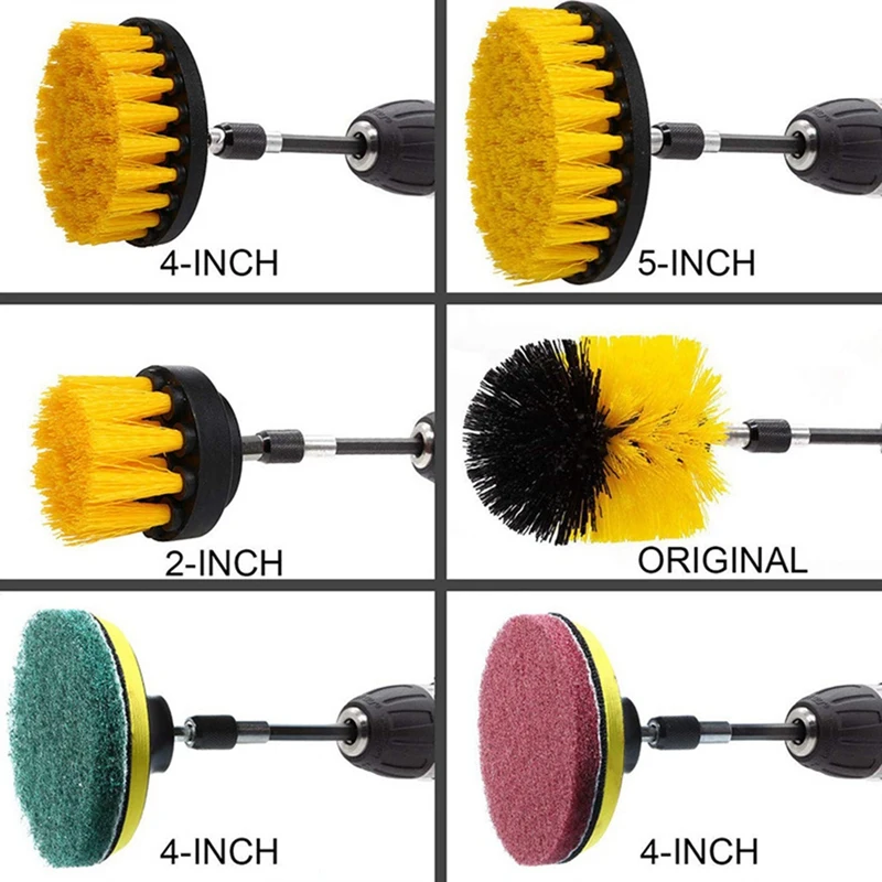 12 PCS Electric Cleaning Brush Yellow Brush Head Set Floor And Wall Cleaning And Polishing As Shown Metal+Plastic 2