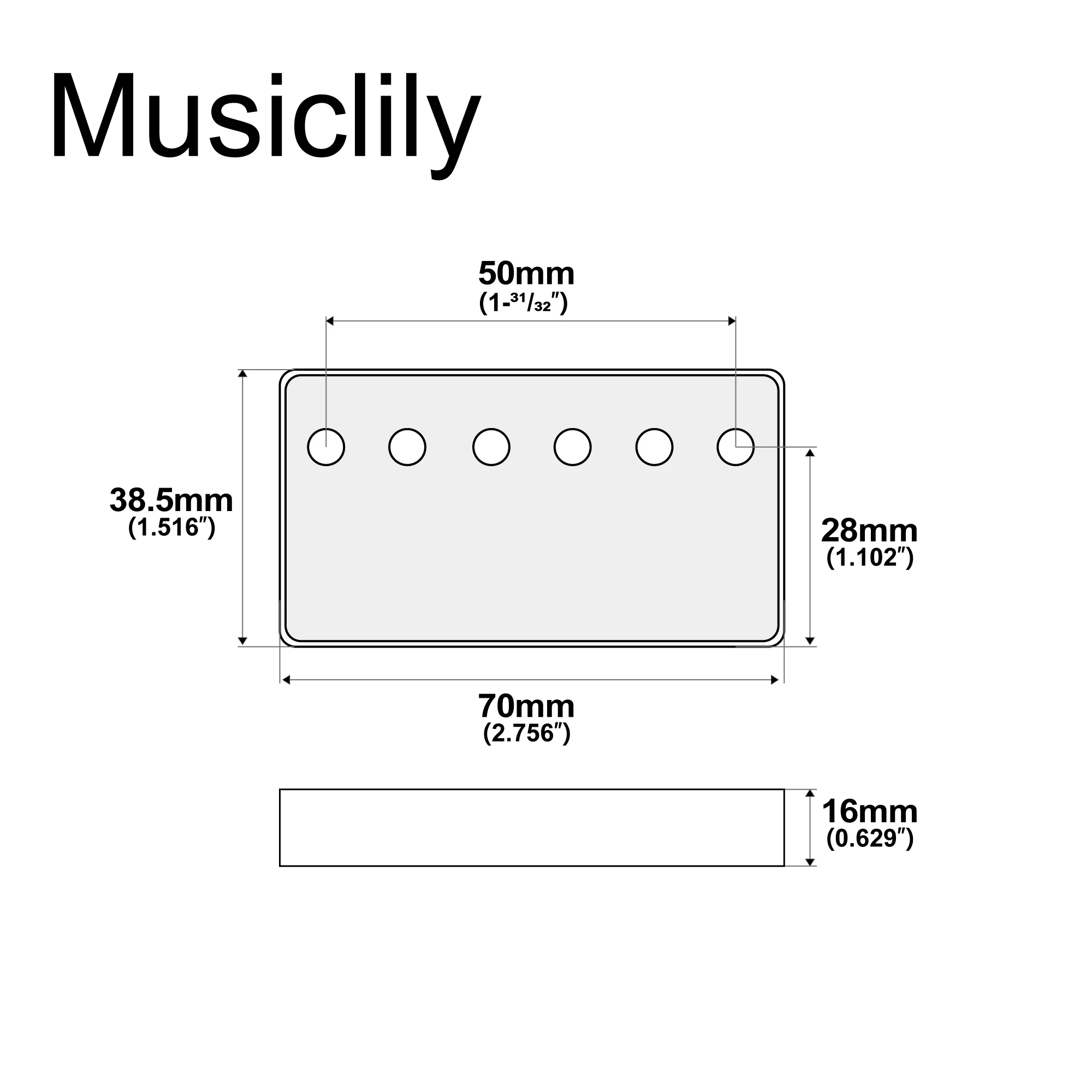 Фото Покрытие для захвата хамбакера Musiclily Pro 50 мм из никель-серебряного сплава для импортной электрогитары №2