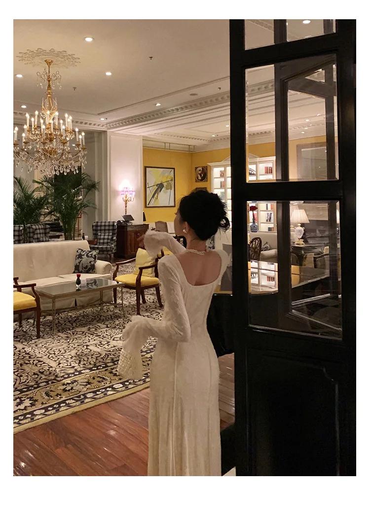 Women's Solid Midi Dress Flare Sleeves Square Collar A-Line Lace Up Autumn Spring French Elegant Vintage Prom Robe Vestidos New