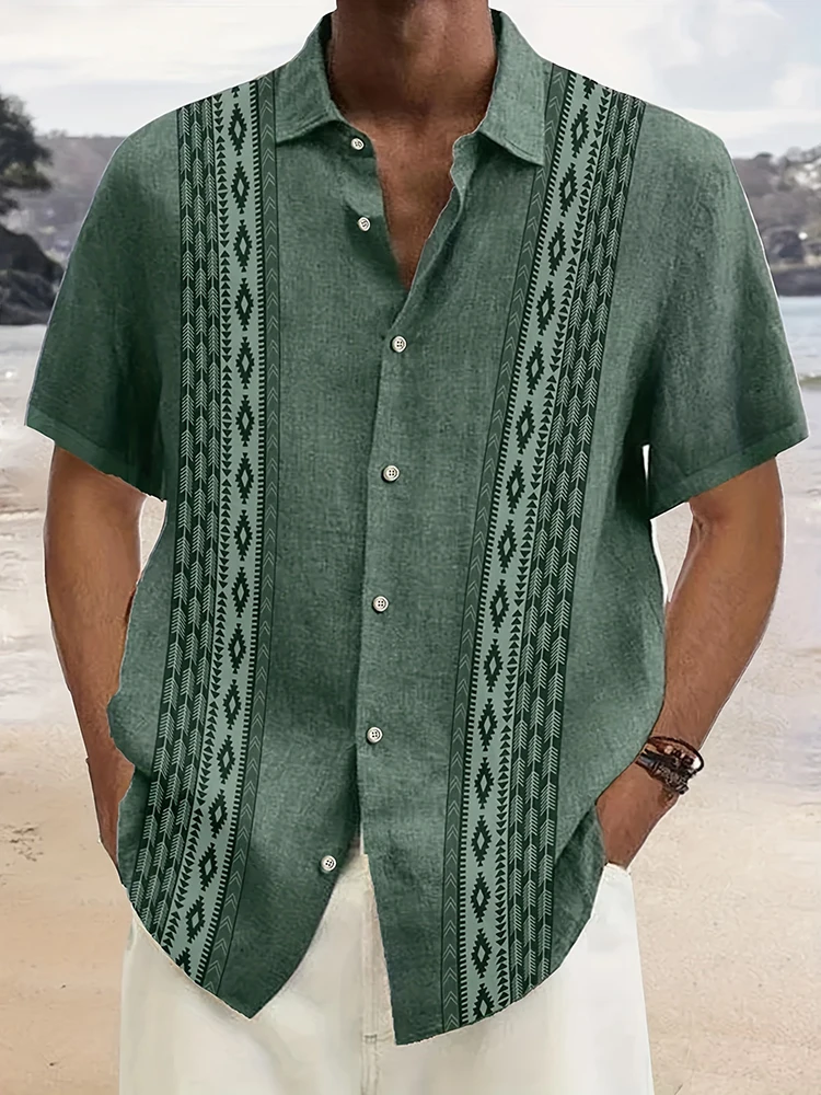 Summer Street Daily Fashion Men's Shirt Seaside Casual Men's Short-sleeved Shirt Striped Printed Men's Short-sleeved T-shirt 2