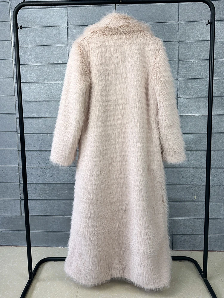 [EAM] Black Long Elegant Big Size Faux Fur Jacket New Lapel Long Sleeve Women Coat Fashion Tide Autumn Winter 2026 1DJ8886
