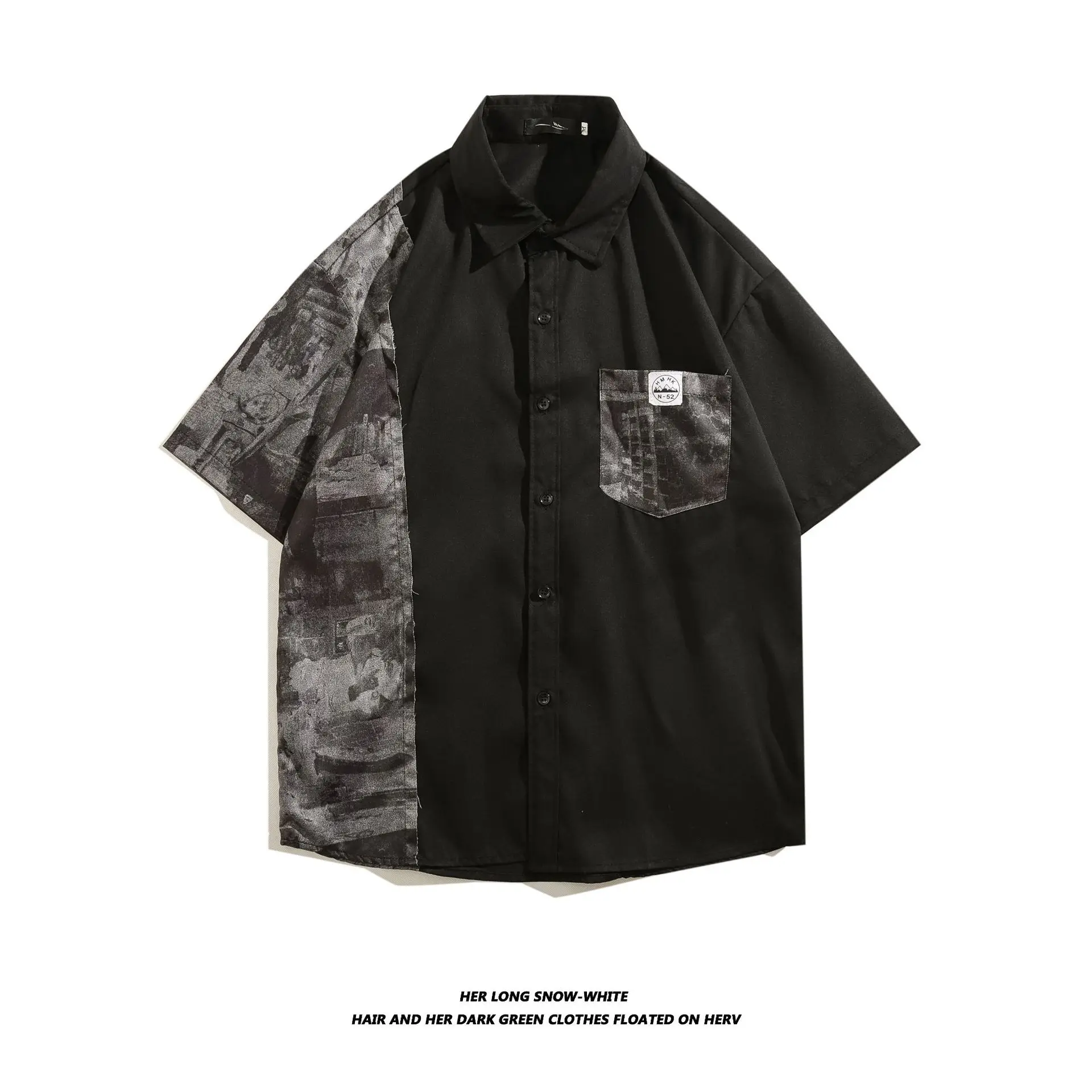 

Fashion Mens Camouflage Patchwork Black Button Up Cargo Shirt Y2K Summer Men Short Sleeve Hawaiian Beach Shirts Chemise Homme