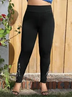 Plus Size Women's Bottoms Blingbling Rhinestone Elasticity Classic Retro Palace Patterns Knitted Pants Casual Sporty Trousers - Image 3