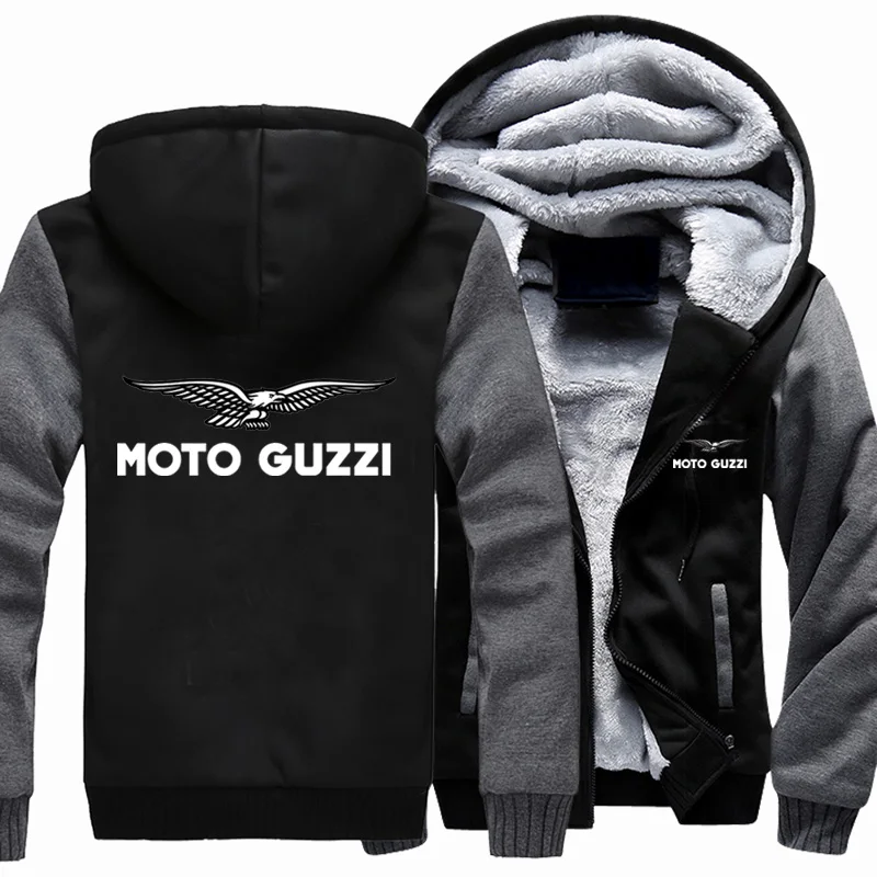 grey sweatshirt New Winter Moto Guzzi Logo Hoodie Jacket Men's Fashion High Quality Casual Patchwork Fleece Sweatshirt Men's Hoodie Jacket plain black hoodie Hoodies & Sweatshirts