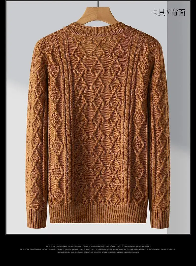 Description Picture 3 of item2023 New Autumn and Winter High-end Pullover Chicken Heart Neck Jacquard Long Sleeved Casual Loose and Thickened Men's Sweater