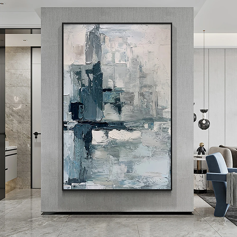 

Thick Texture Hand-Painted Oil Painting Blue Abstract Decorative Painting Living Room Hotel Hanging Painting Picture No Frame