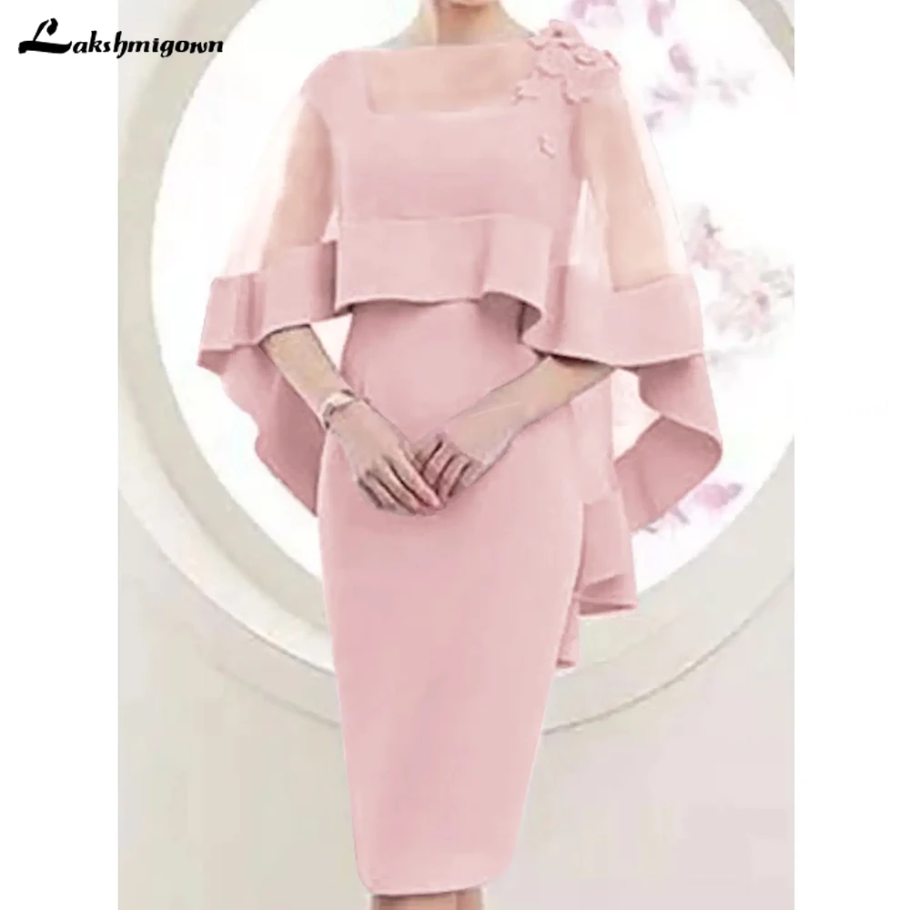 Blush Pink Mother Of The Bride Dresses A Line Illusion Neck Short Sleeves Ruffles Chiffon Knee Length Mother Of The Bride Dresses