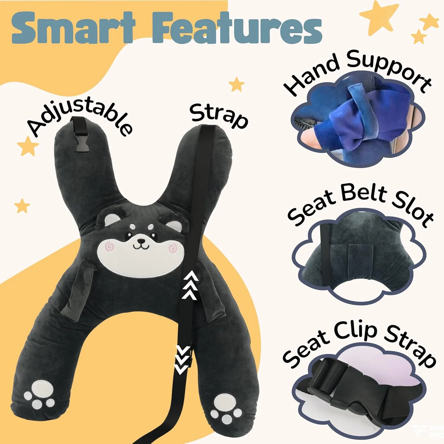 Kids Car Neck Pillow with Seat Belt Safety Sleep Aid Prevent Leaning Head Back Seat Sleeping Comfort During Long Distance Trave