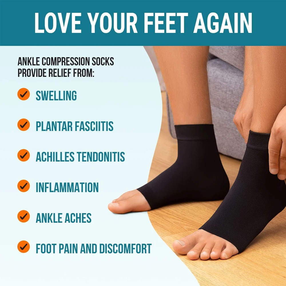 Kinetic Evolution 2 Pezzi Fascia Per Piedi A Compressione Sportiva, Antiscivolo, Protezione Caviglia Per Uomo E Donna, Per Corsa, Trekking, Calcio, Taglia XL Nero