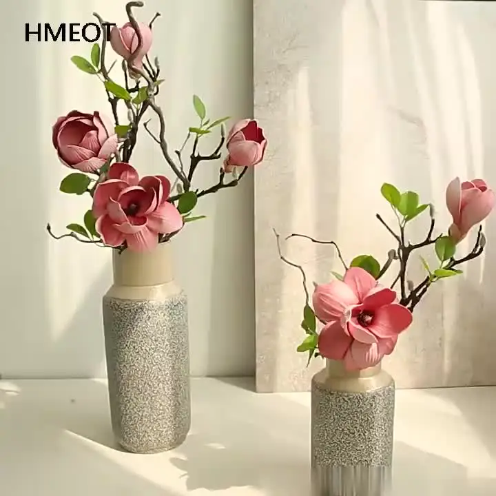 1/2 pezzi di fiori di magnolia artificiali di lusso, fiori finti al tatto