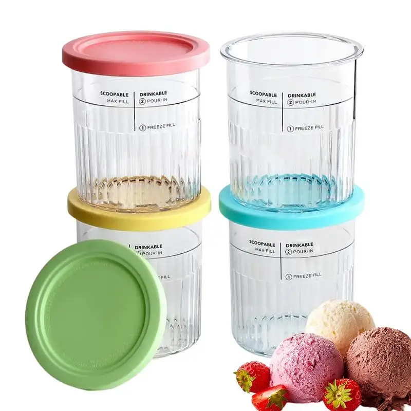 

4pcs Ice Cream Pints Cup Ice Cream Containers With Lids Reusable Ice Yogurt Container Storage Jar Ice Cream Maker Freezer Pints