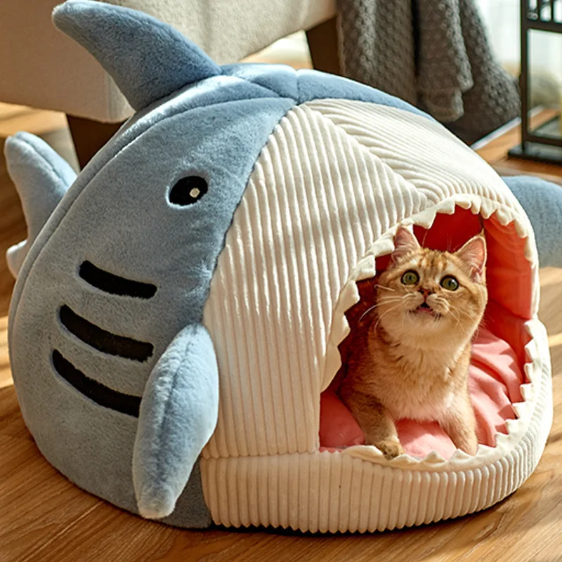 

Cat Bed Semi-Enclosed Warm Pet Beds Big Mouth Shark Dog Kennel Kittens Basket Cushion Cat House Plushtent Puppy Cave Cats