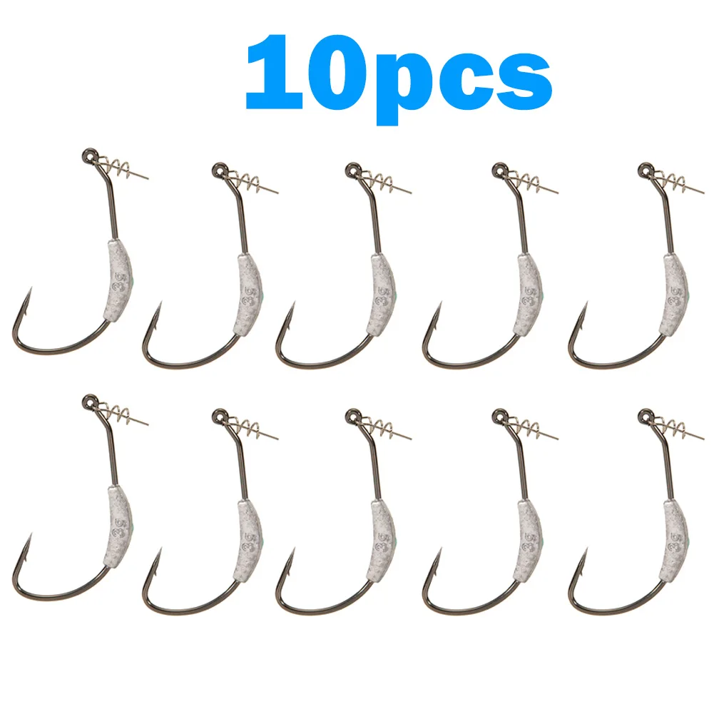 5 or 10pcs Worm Bottom Jigging Offset Red Hooks Weedless Perch Pike Lure Fishing 