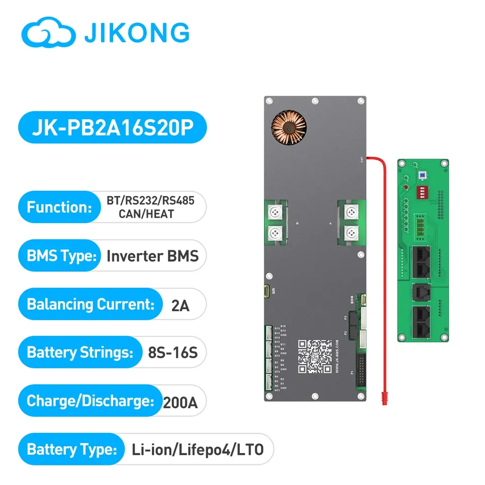 JIKONG JK-PB2A16S20P Smart BMS 8S-16S 200A Li-ion/ Lifepo4/ LTO Battery Household Energy Inverter BMS Active Balancer 2A