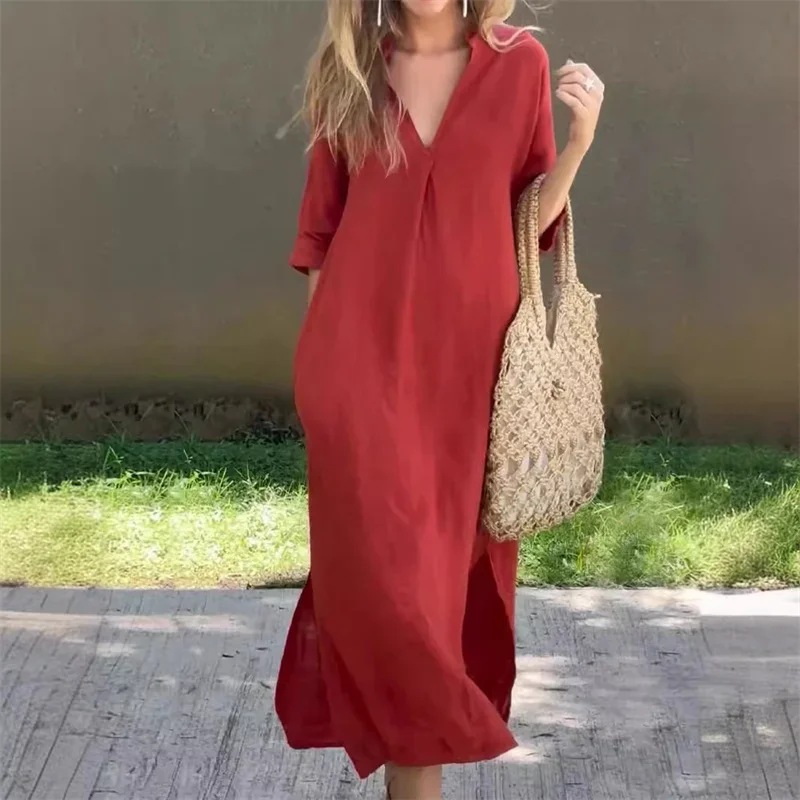 white christmas dresses Palermo Deep V Midi Dress - Noir Black Cotton Sleeveless A-Line Dress main image 1