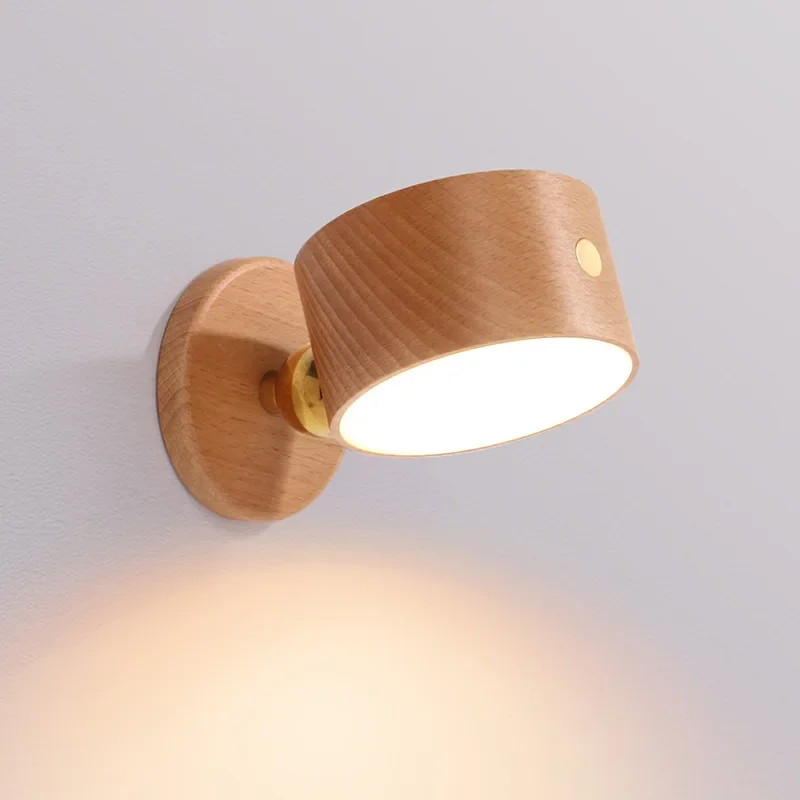 

New Wooden Home Bedroom Bedside Wall Lamp USB Rechargeable Magnetic Suction Steering Corridor Aisle Light Beech