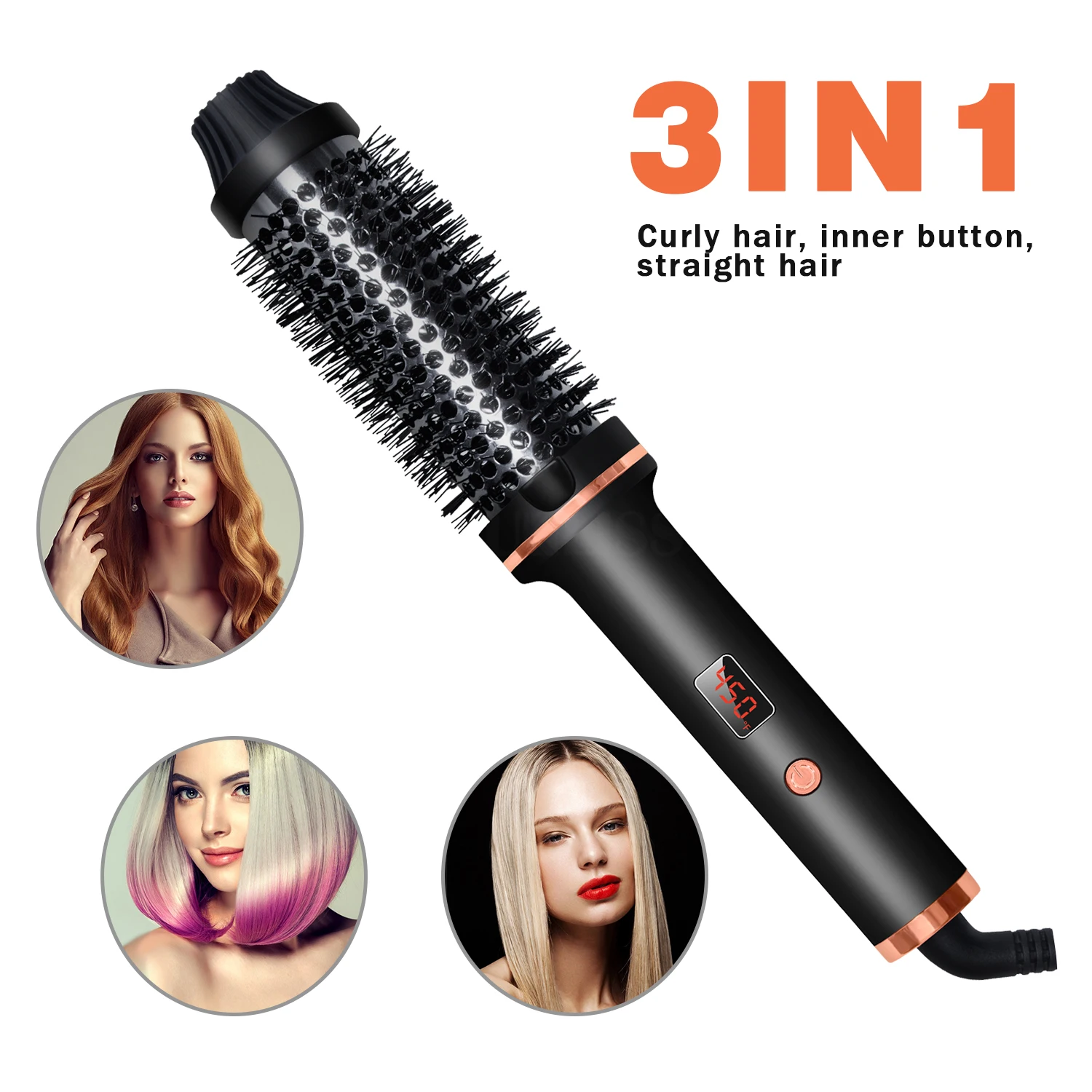 

Curling Iron Brush Electric Curl Wand Ceramic Tourmaline Ionic Hair Curling Wand Anti-Scald Volumizing Hot Brush Hair Curler