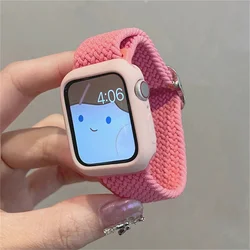 Weave Elasticity Strap+Case For Apple Watch Band 49mm 45mm 44mm 41mm 40 38 42mm Correa Pink Band For Watch Series 8 7 6 SE 5 4 3