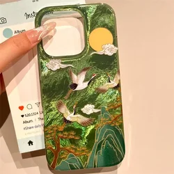 Vortex Pattern High Mountain Auspicious Cloud Crane Phone Case Cover - iPhone 12 Pro (1)