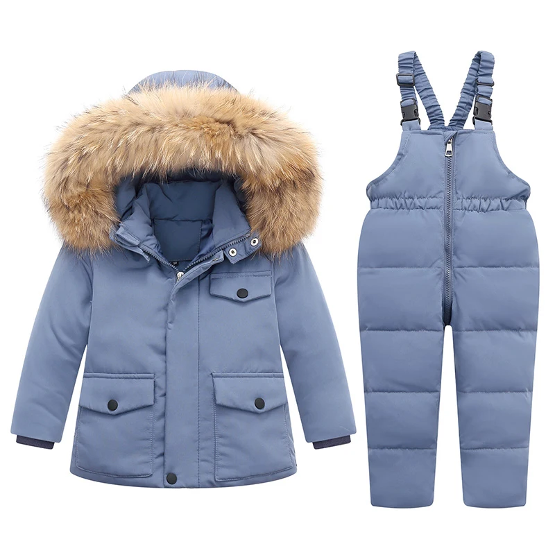 

Winter Jackets for Kids Snowsuits Girl Duck Down Parka Coat Boy Fur Hooded Collar Outerwear Children Warm Overalls Baby Jumpsuit