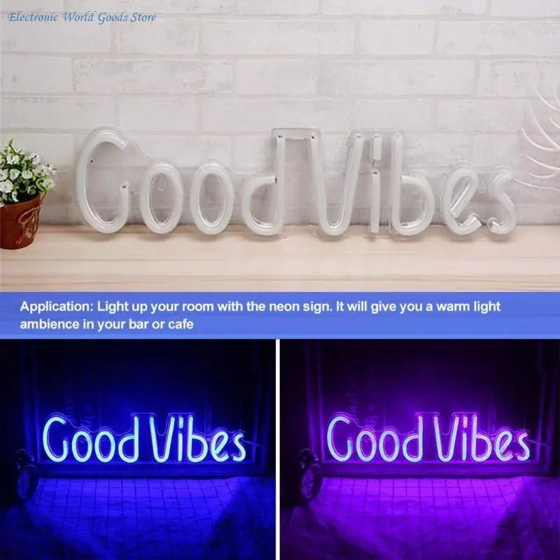A3PD LED Good Vibes 네온 사인 Good Vibes 단어 네온 불빛 방 벽 장식 미술 장식(19.6''4.9'') 핑크 & 블루