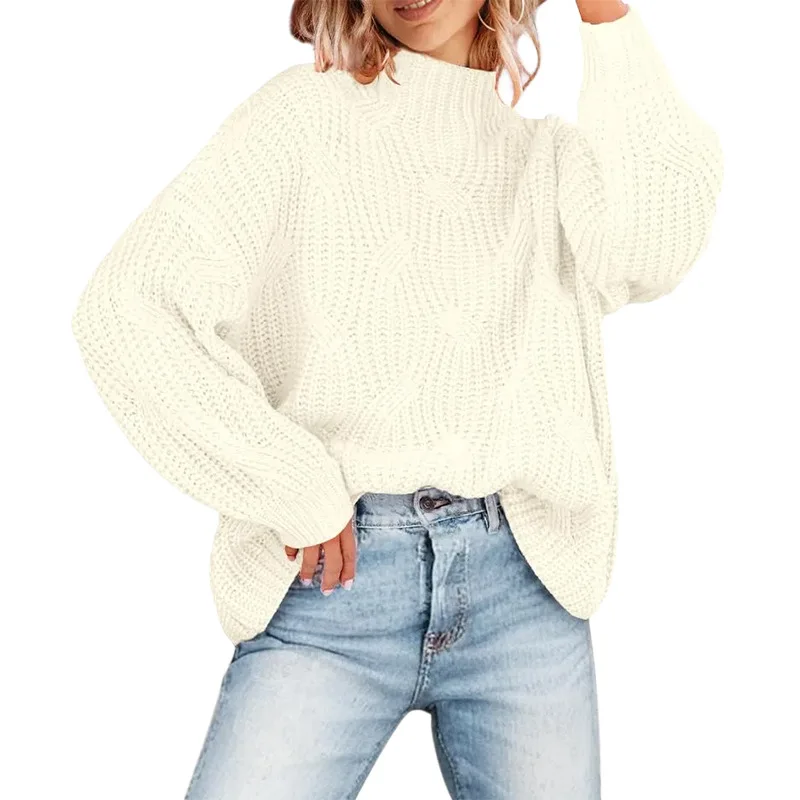 

Women's Sweater 2023 Autumn/Winter New Fashion Half High Neck Long Sleeve Loose Large Size Sweater