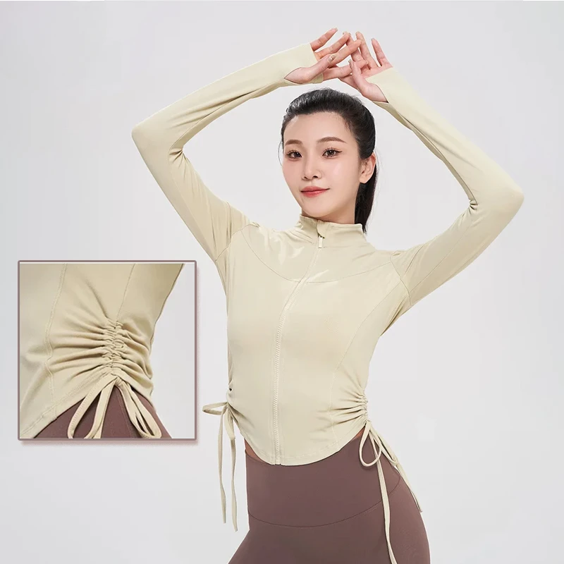 

LO Long Sleeve Zipper High Neck Side Drawstring Yoga Sports Coat Women's Fitness Top Autumn and Winter Slim Fashion Slim Coat