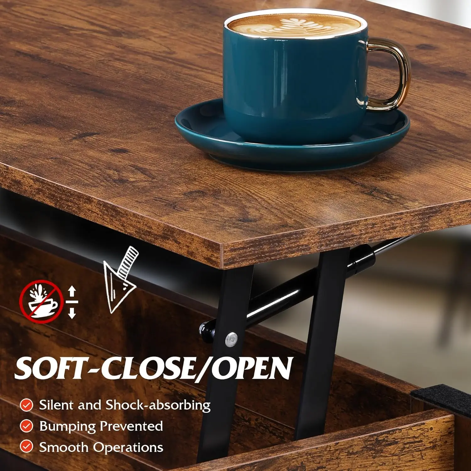 Coffee Table, 39" Lift Top Coffee Table with Hidden Compartment and Storage Shelf for Living Room, Rustic Brown