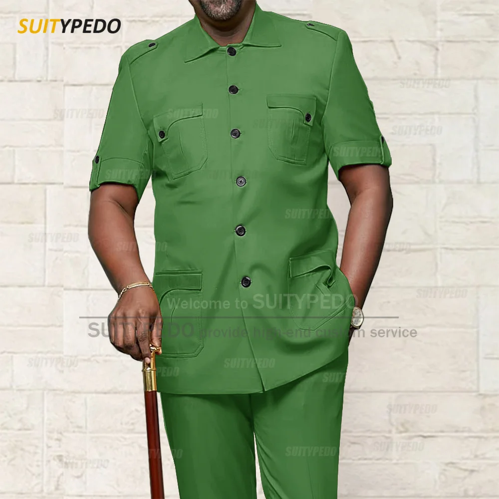 New Men Suits African Fashion Blazer Pants Wedding Grooms Elegant Single Breasted Jacket Evening Party Formal Costume 2 Pcs