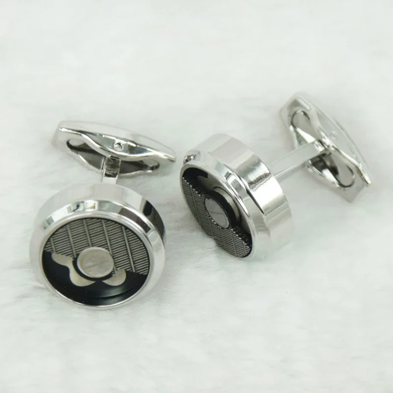 PJS Luxury Cuffs Round Clock Semi Holl Four-Color Stainless Steel MB Men Business Suit Cufflinks Style Classic Buttons Box Set