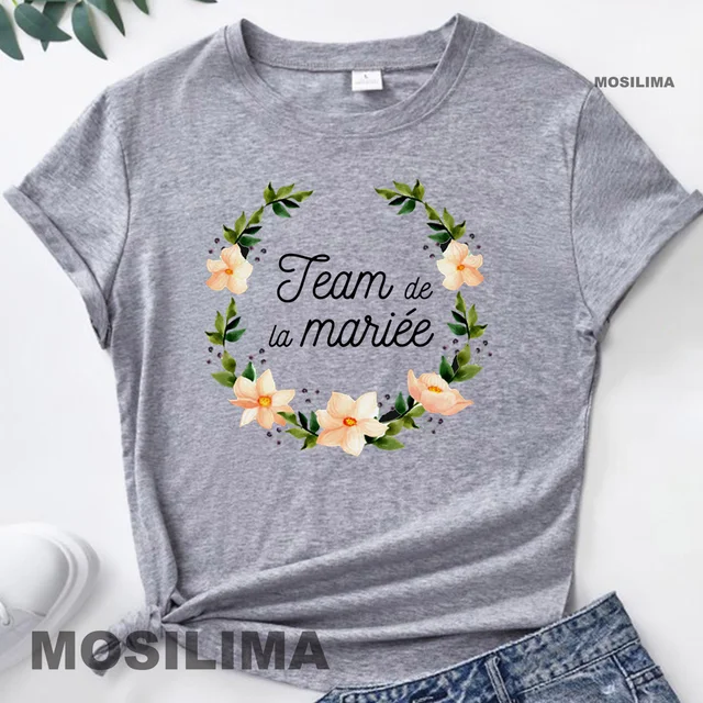 Team Bride Bachelorette Wedding Party Women Evjf Tee Shirt Casual ladies basic O-collar Pink Short Sleeved T-shirt Girl Light grey1