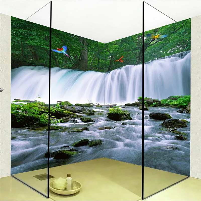 PVC Self-Adhesive Waterproof Mural Wallpaper 3D Waterfalls Nature Landscape Wall Painting Bathroom Kitchen Home Decor Wallpapers self adhesive pvc flooring planks 2 51 m² 2 mm elm nature