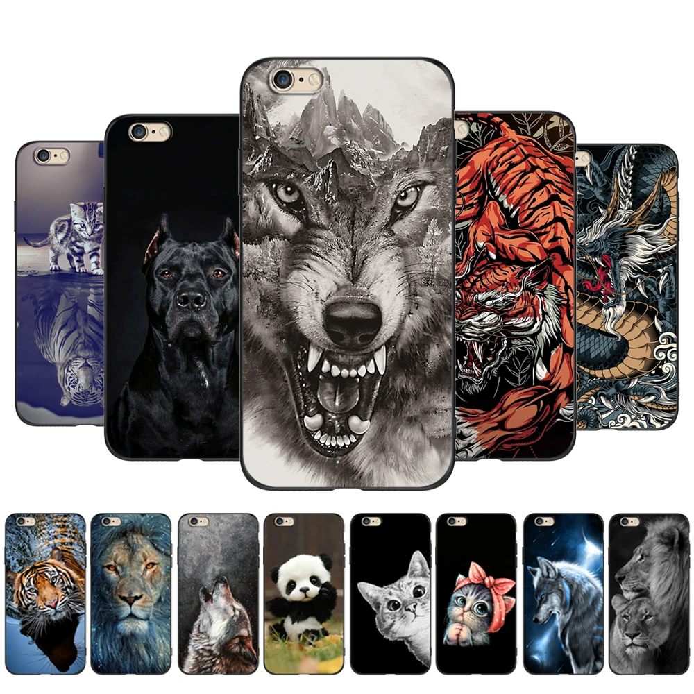 Per Iphone 5 S 5 S Se 2016 4.0 "Custodia Per Telefono Su Apple Iphone 6 S 6 S Plus Funda Bumper Custodia In Tpu Nero Lion Wolf Tiger Dragon