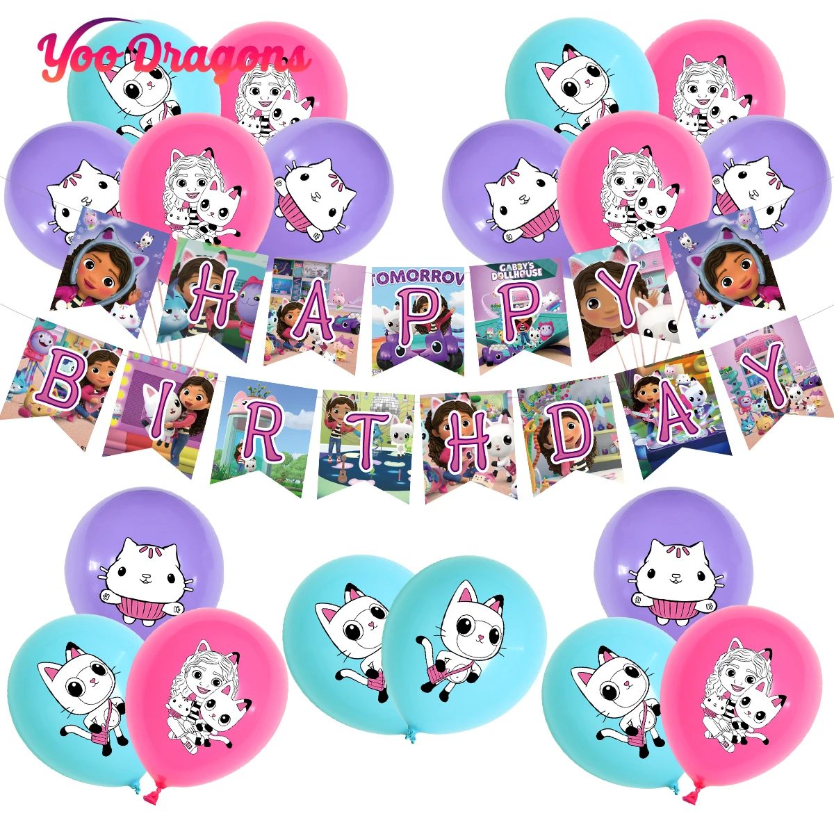 GabbyDollhouseBirthdayDecorationsBalloonsArchKitCatThemeSet