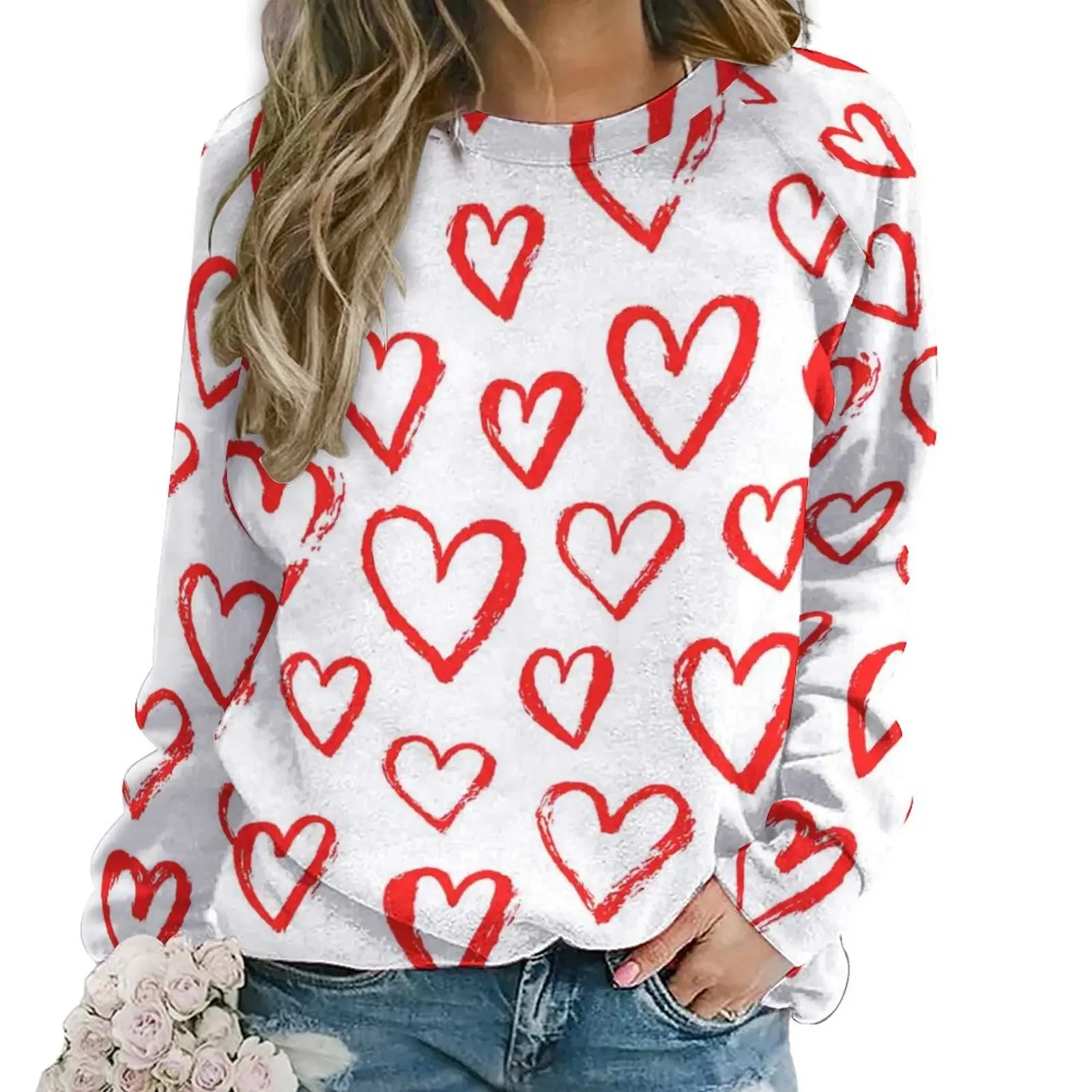 

Red Heart Casual Hoodies Winter Graffiti Art Print Aesthetic Hoodie Women Long-Sleeve Oversized Fashion Graphic Sweatshirts