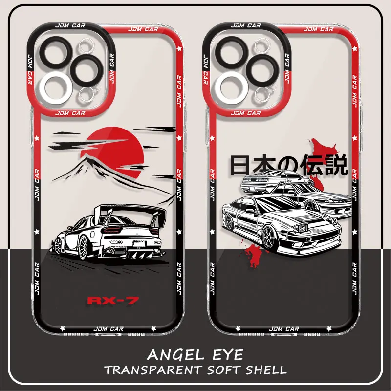 Custodia In Tpu Cover Per Apple Iphone Se 13 Mini 14 Pro Max Xs Max 12 Pro 11 15 Plus Xr 7 8 Japanese Jdm Drift Car Red Sun