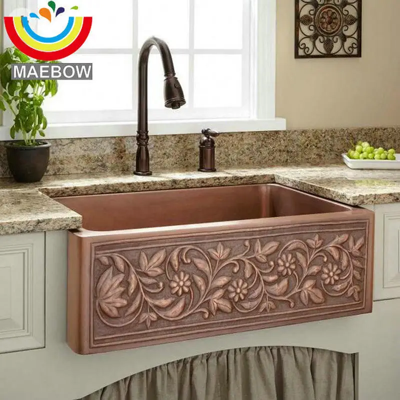 MAEBOW 60*43*20cm Antique Copper Regtangular Apron Front Single Bowl Artistic Kitchen Sink